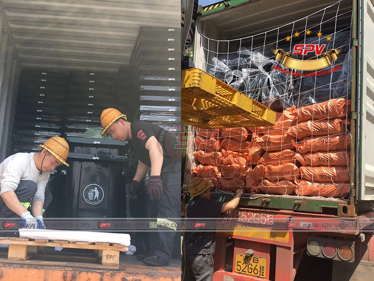 SPV-vehicle- Plastic Trash Cans(360L) Are loading Into Containers
